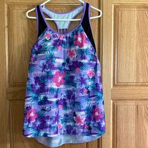 NWOT purple/pink tropical tankini swim top, size 2xl